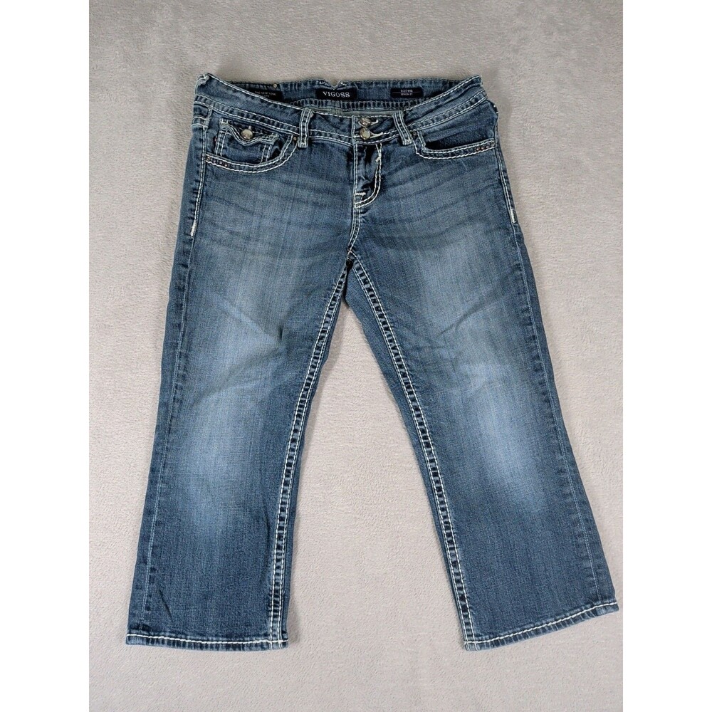 Vigoss  The New York Capri Jeans Womens 9/10 Blue Flap Pocket Thick Stitch Y2K